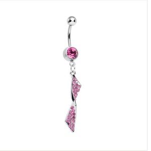 14g Pink Gem Twist Dangle Belly Ring